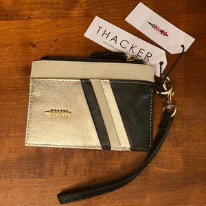 THACKER Amber wallet black cream & metallic gold wristlet cardholder leather